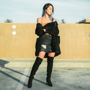 Black Acid-wash Denim Skirt